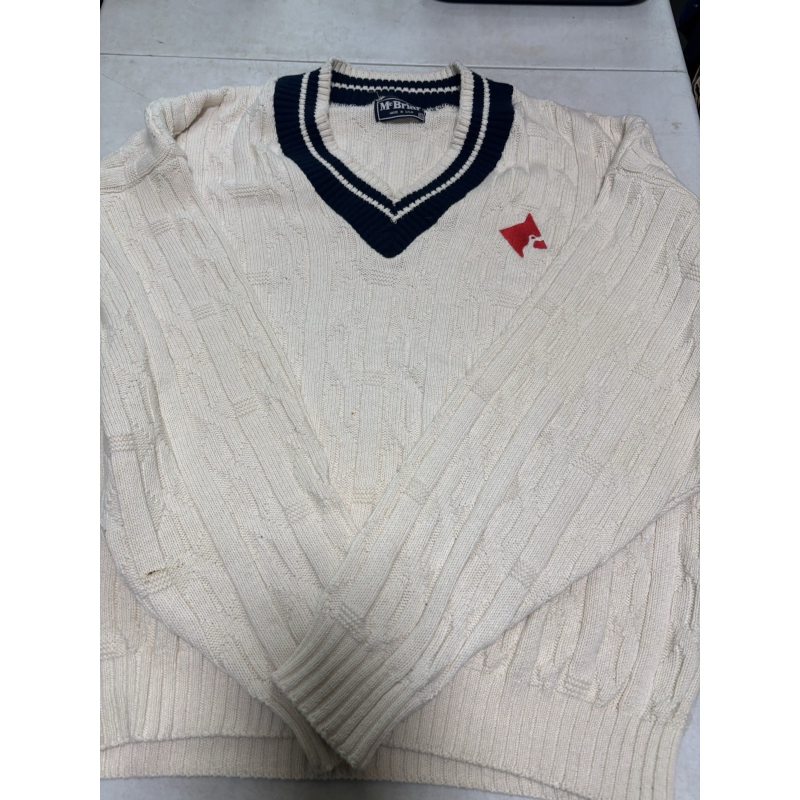 Vintage Mcbriar Mens Xl Cream Cable Knit Sweater Sweat Smart Cotton Extra Large